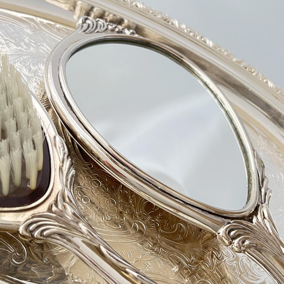 【アールヌーボー】ミラー/ ブラシ【シルバープレート】