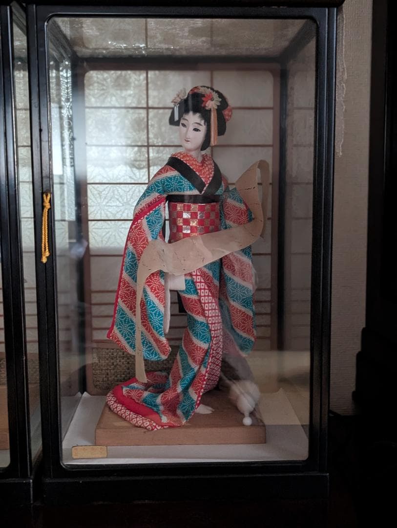 和人形 2体セット｜衣装着 日本舞踊・武家姿｜ガラスケース入り 昭和レトロ