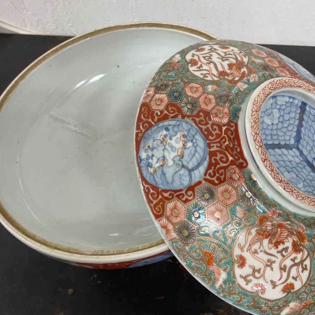 古伊万里　蓋物　菓子器　大平鉢　赤絵　色絵　窓絵　箱付
