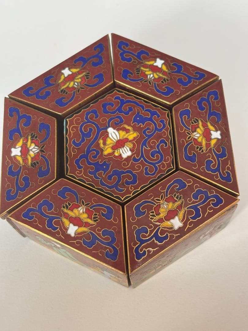 【中国美術】七宝焼 絵付 人物画 古美術 骨董品 アンティーク小物入れ