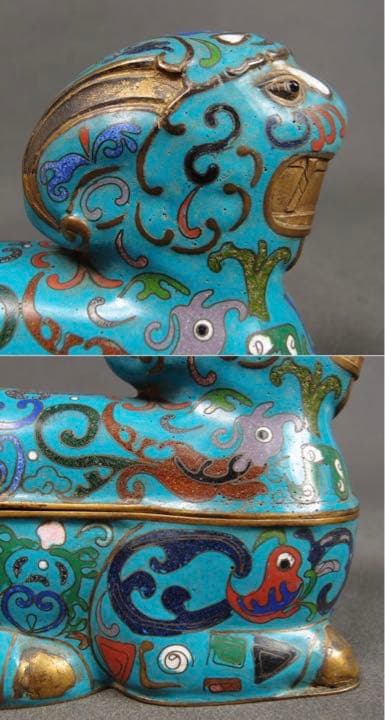 送料無料　清時代景泰藍/七宝怪獣形蓋物　中国古玩