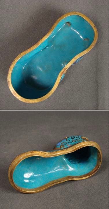 送料無料　清時代景泰藍/七宝怪獣形蓋物　中国古玩