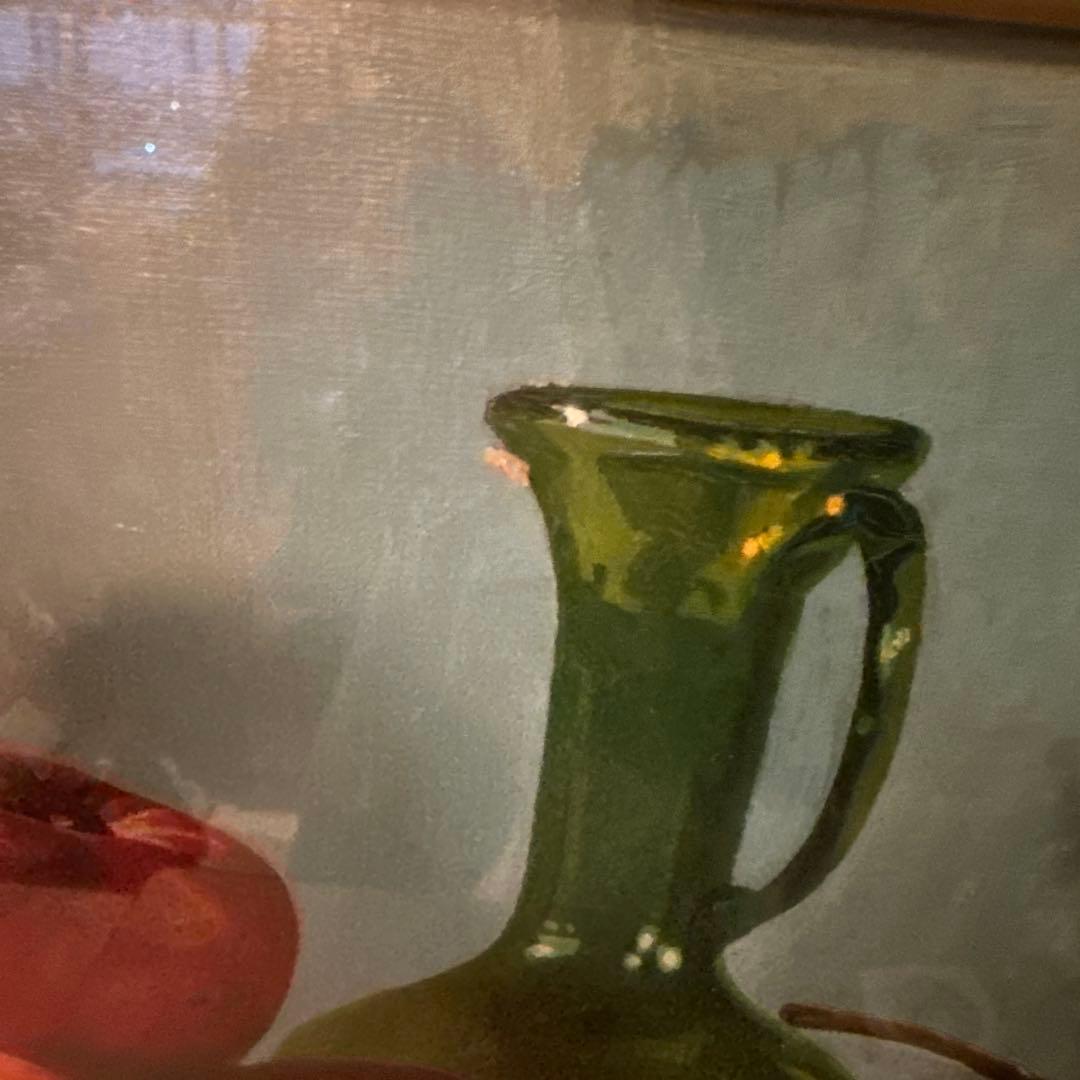 大幅お値下げ❗️みずみずしい　りんごの油絵　洋画　ヴィンテージ　ゴールド額縁