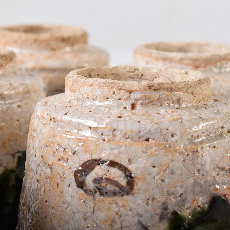 山口錠鐵作　瀬戸焼　絵織部　一口碗　五客　共箱　V　R8412