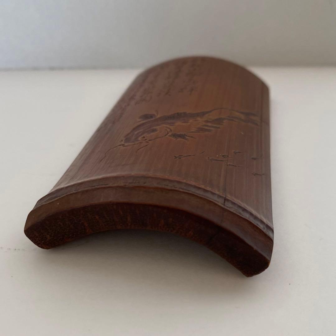 象堂山人刀竹製　鮎図　茶合　則子　仙媒　茶量　煎茶道具　とても良い作品