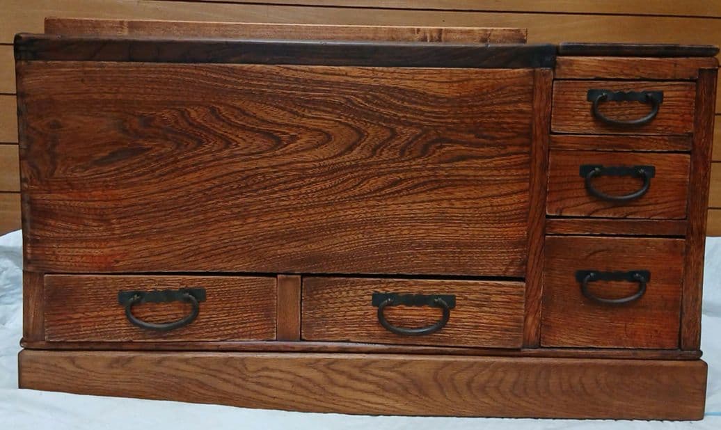 や*す様 レトロ　年代物　木製火鉢 引き出し付き 銅製内装