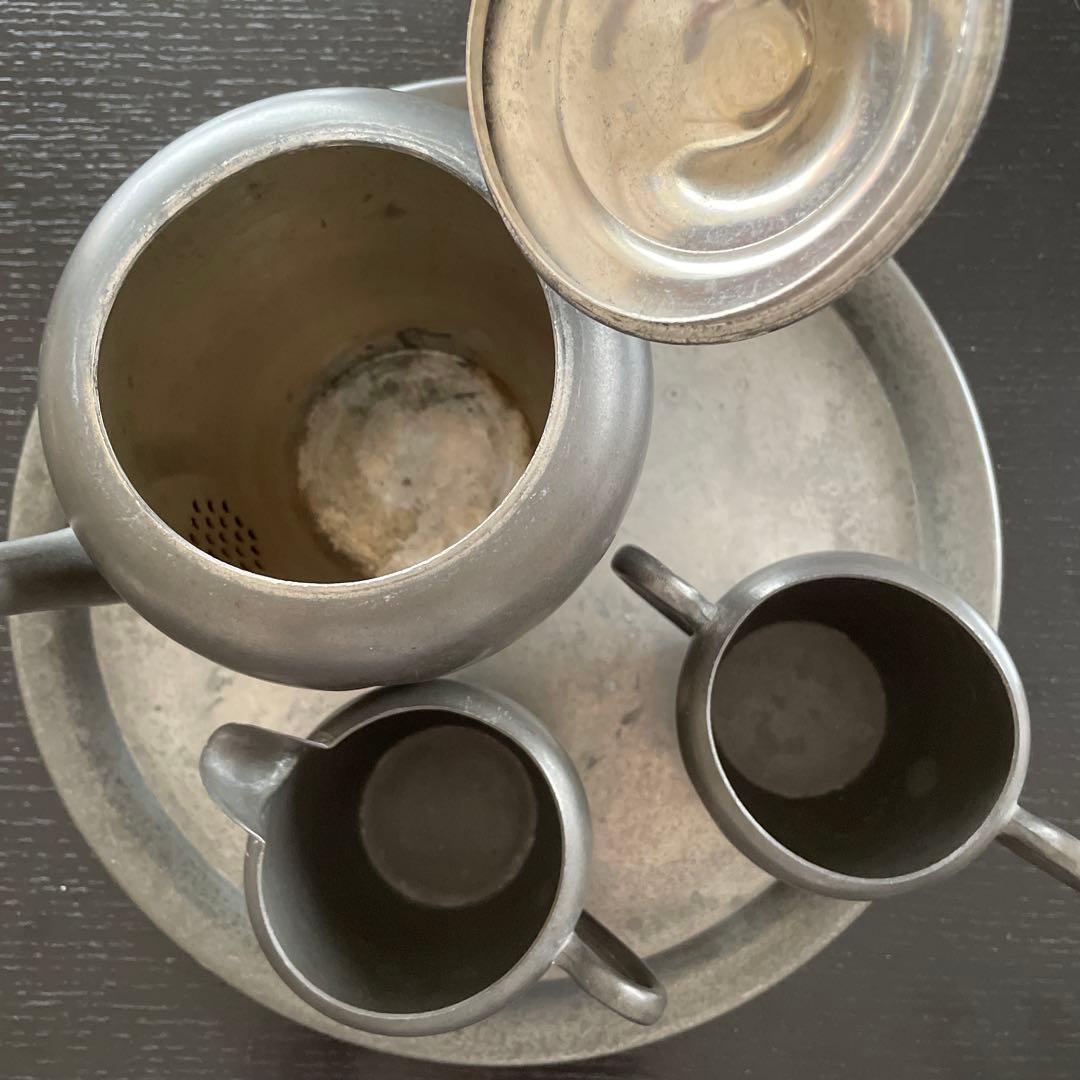 crescent pewter 社　ビンテージ　ピューター製ティーポットセット