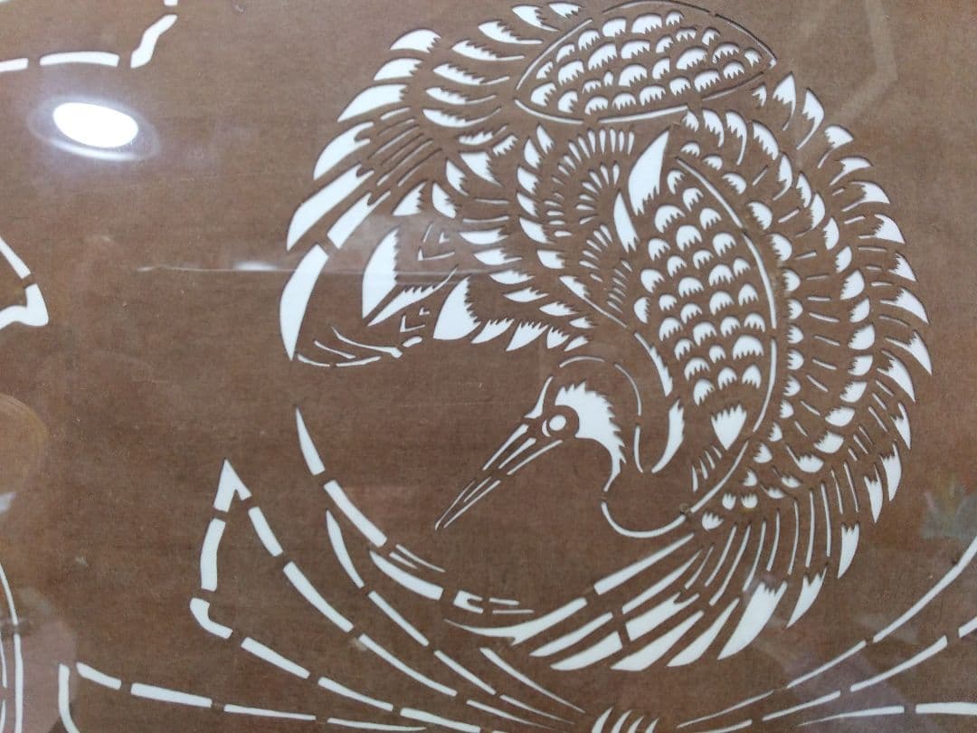 伊勢型 紙 「鶴・亀・熨斗の図」 額装 未使用 明治中期 骨董品