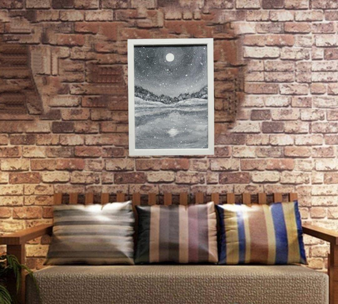 油絵 油彩 油彩画 絵 絵画 【白黒の雪景色】