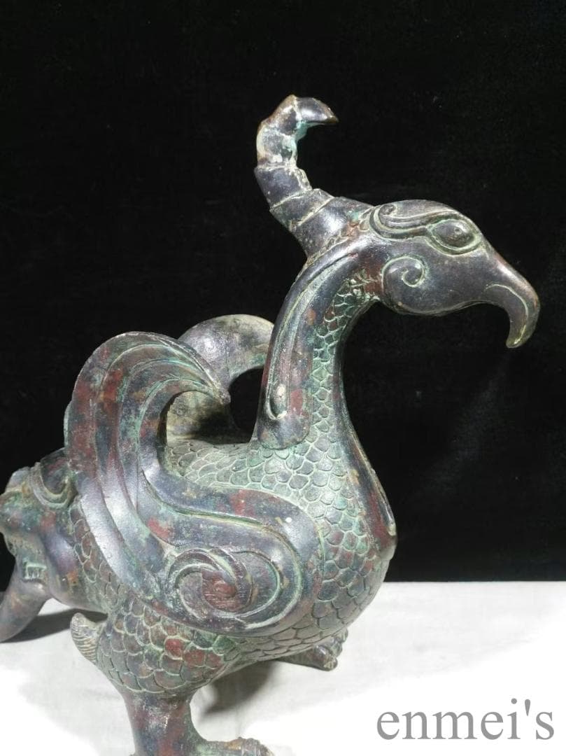 中国古美術【鳳鳥尾尊】青銅器 吉祥鳥 銅器 置物 骨董 酒具 純銅製 鳥形工芸品