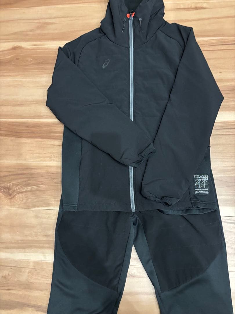 【美品】ASICS ウィンドブレーカー上下セット 中綿フリース ブラック