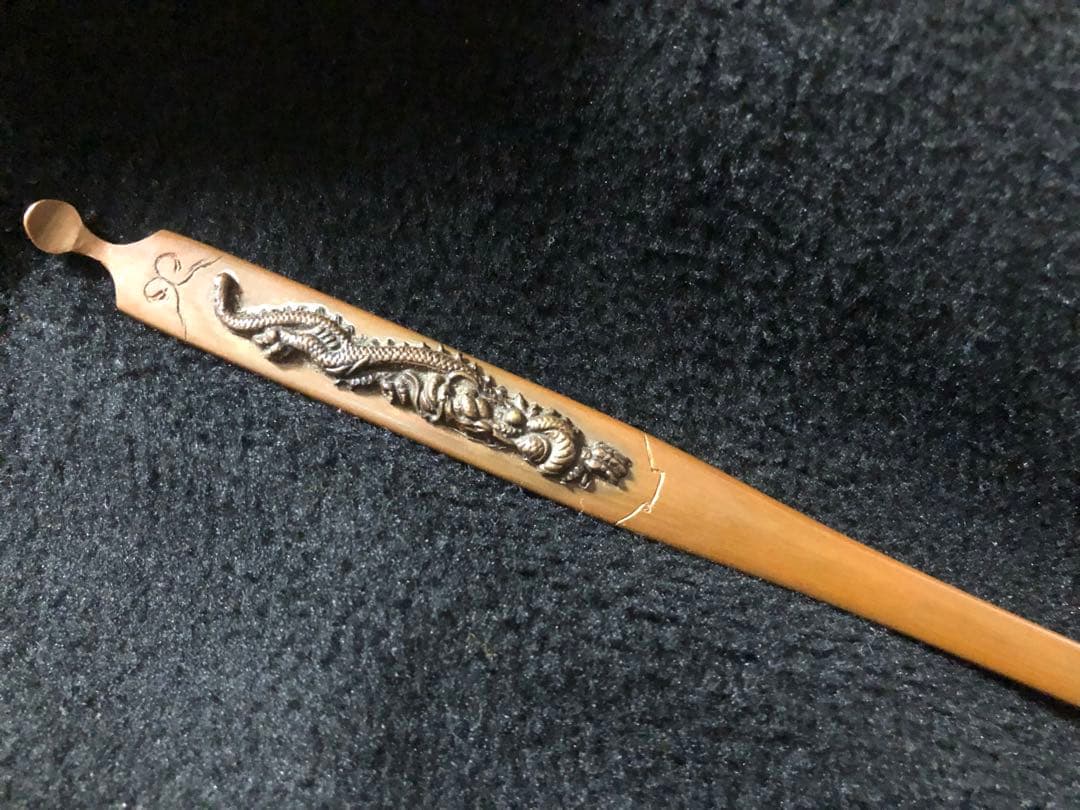 江戸時代　銅地象嵌龍図　笄　骨董　刀装具