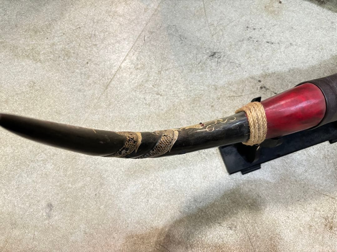 珍品 水牛の角のドラゴン彫刻置物 約９０cm 激安の投売り