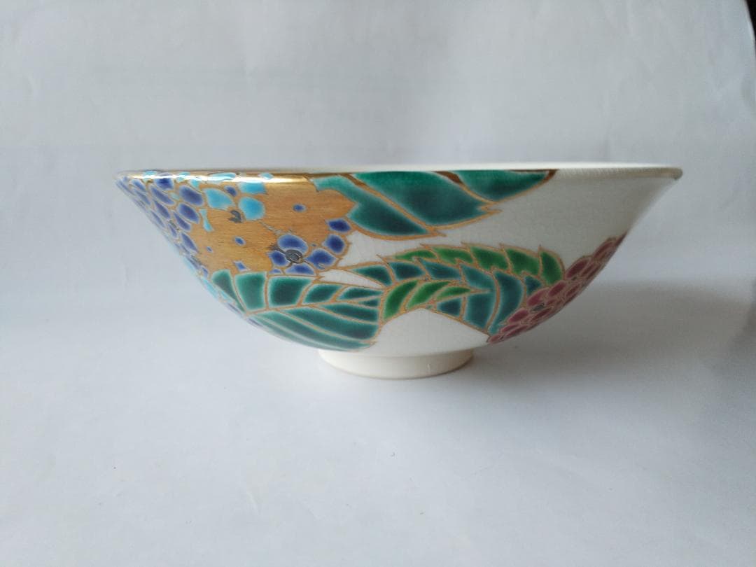 御室窯 仁清 紫陽花 平茶碗 共箱 共布 茶道具 茶器 抹茶碗 新品 未使用品