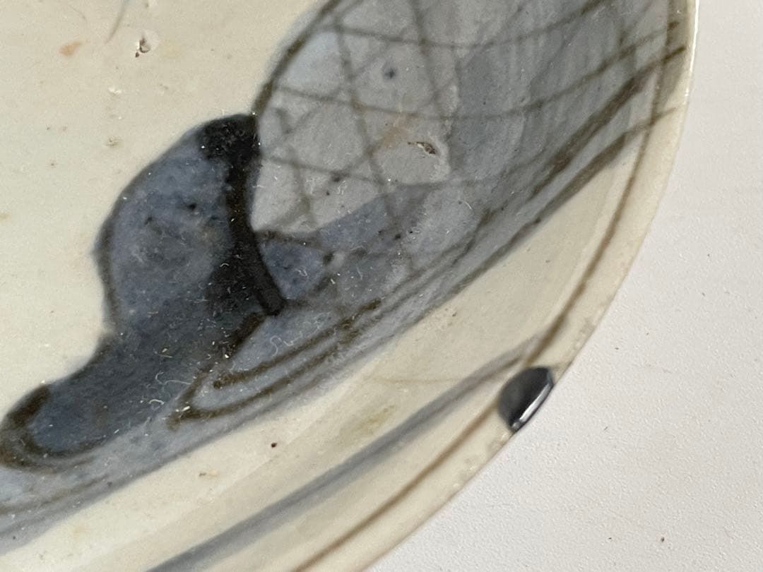 骨董　アンティーク　初期伊万里　蛇籠文様　丸皿　平皿　初期　染付　箱付き