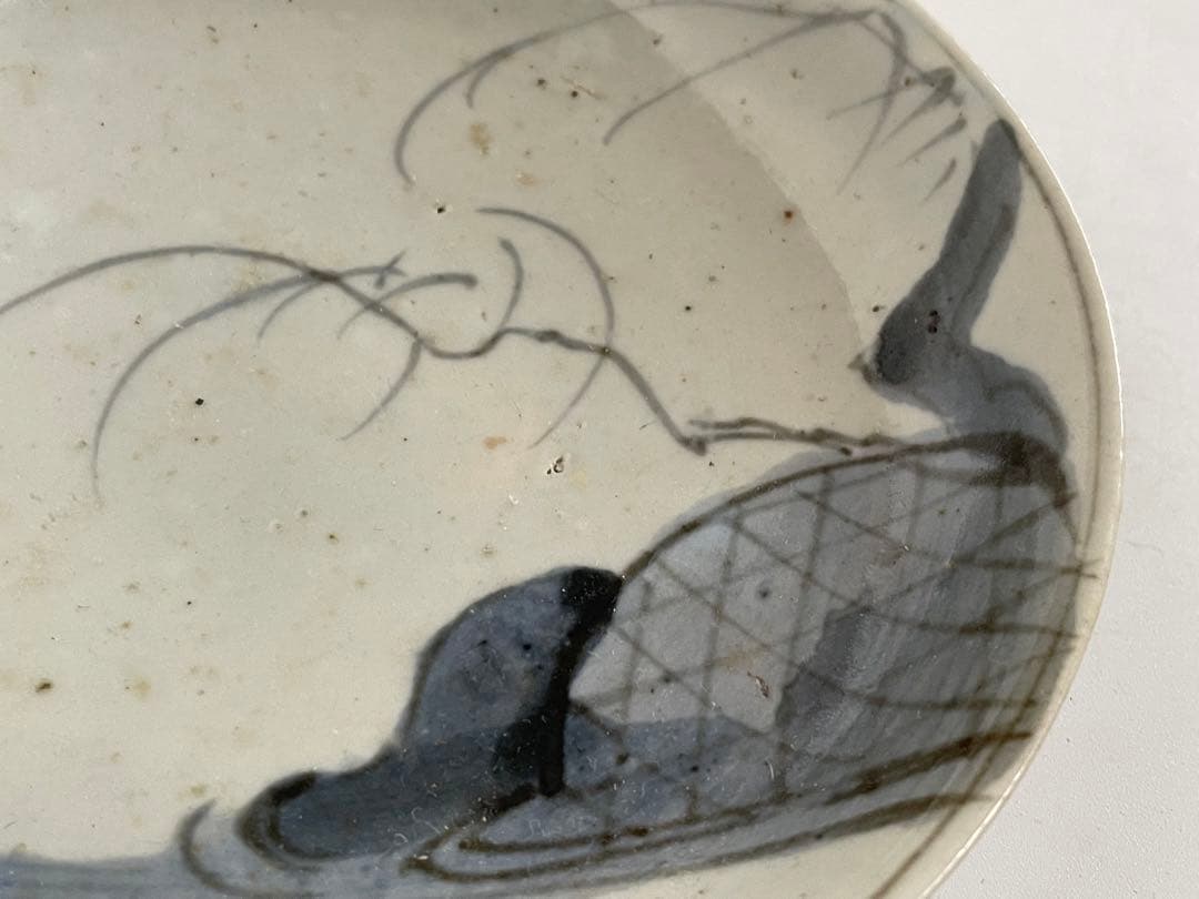 骨董　アンティーク　初期伊万里　蛇籠文様　丸皿　平皿　初期　染付　箱付き