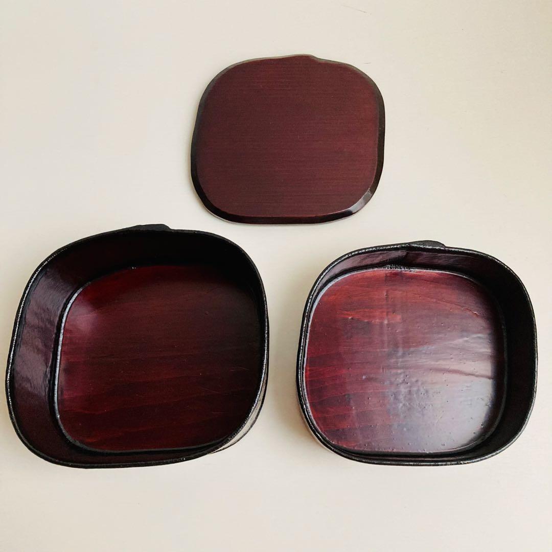 漆工芸　漆作家　本間幸夫　木皮二段重（角）弁当箱　重箱　荻房　 漆器