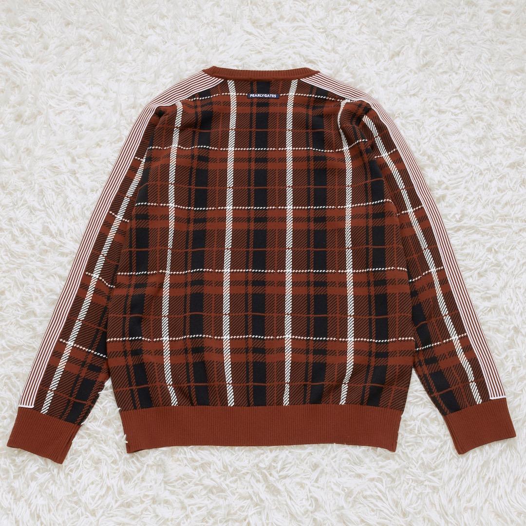 未使用 パーリーゲイツ 23AW ニット セーター チェック クルーネック 6