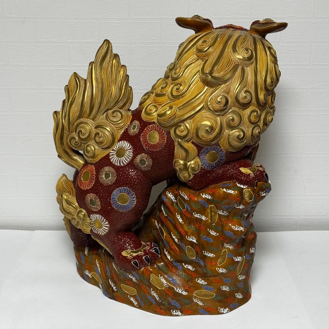 【特大サイズ】九谷焼 唐獅子 宝獅子 高さ約60cm 大型 特大 開運置物