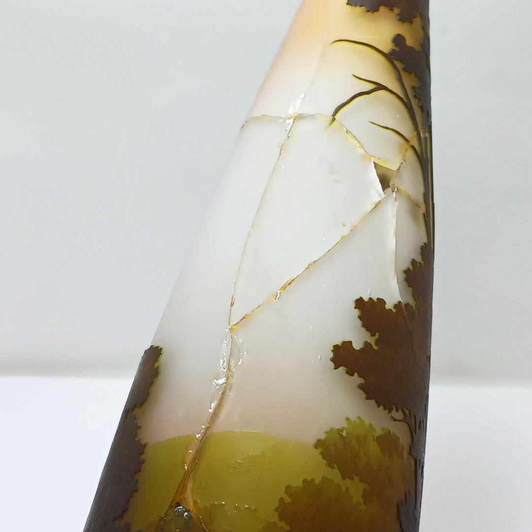 S189-2 エミールガレ 多層ガラス 湖畔文 花瓶 一輪挿し 難あり　HHH