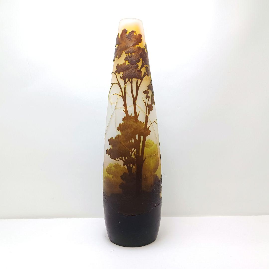 S189-2 エミールガレ 多層ガラス 湖畔文 花瓶 一輪挿し 難あり　HHH