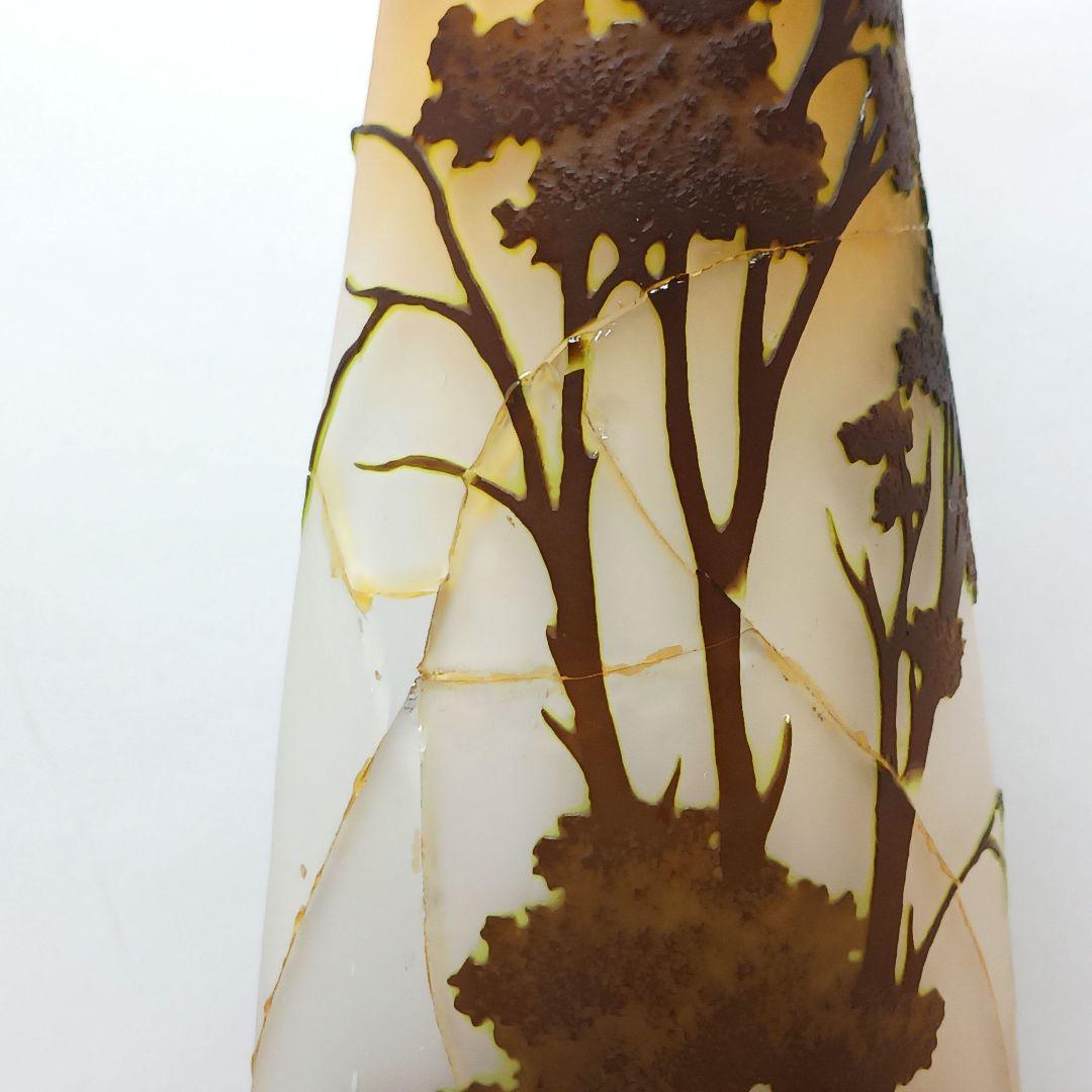 S189-2 エミールガレ 多層ガラス 湖畔文 花瓶 一輪挿し 難あり　HHH