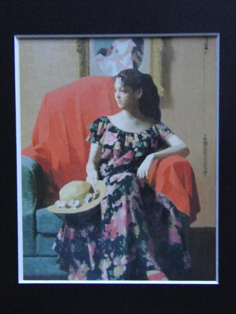 中村清治、花柄の服の少女、希少な画集より、新品高級額・額装付