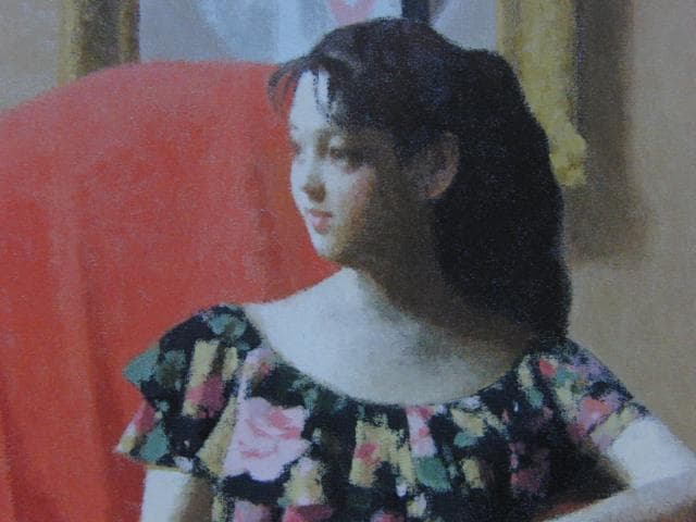 中村清治、花柄の服の少女、希少な画集より、新品高級額・額装付