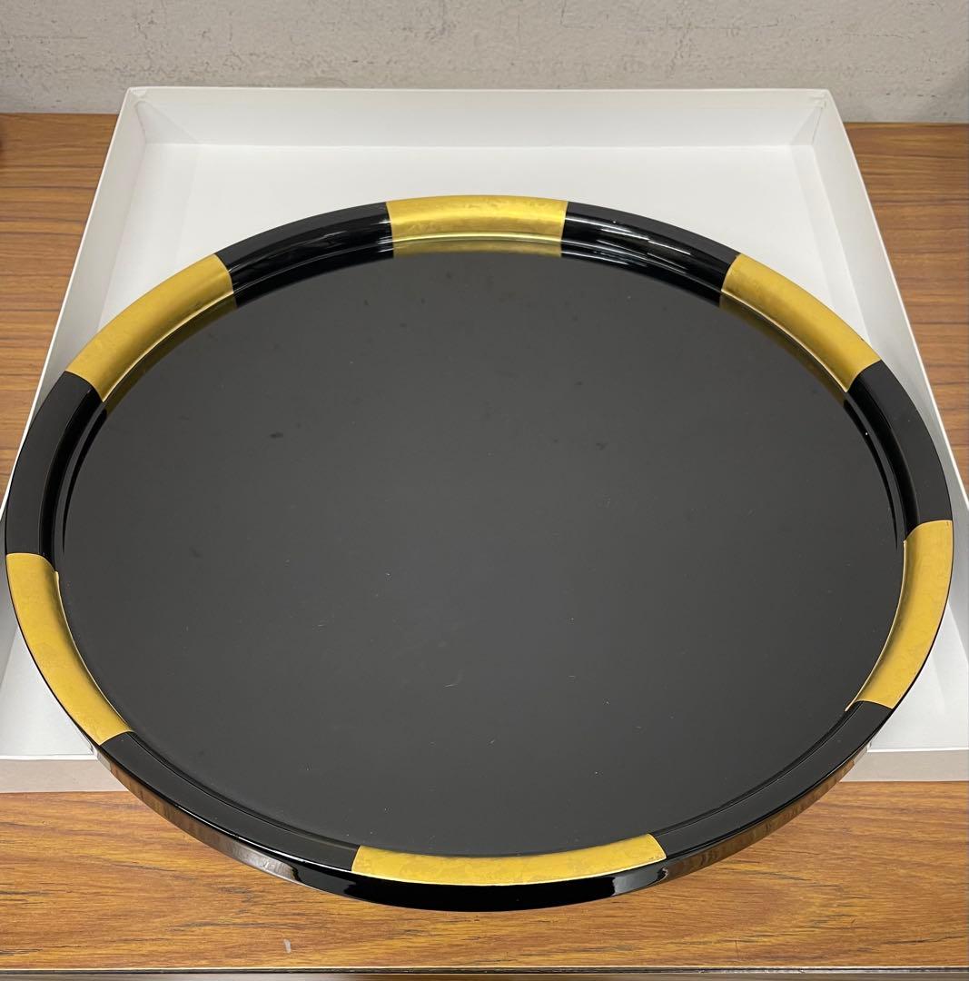 【 宮内庁御用達 】 漆器 金箔 丸盆 金市松 大