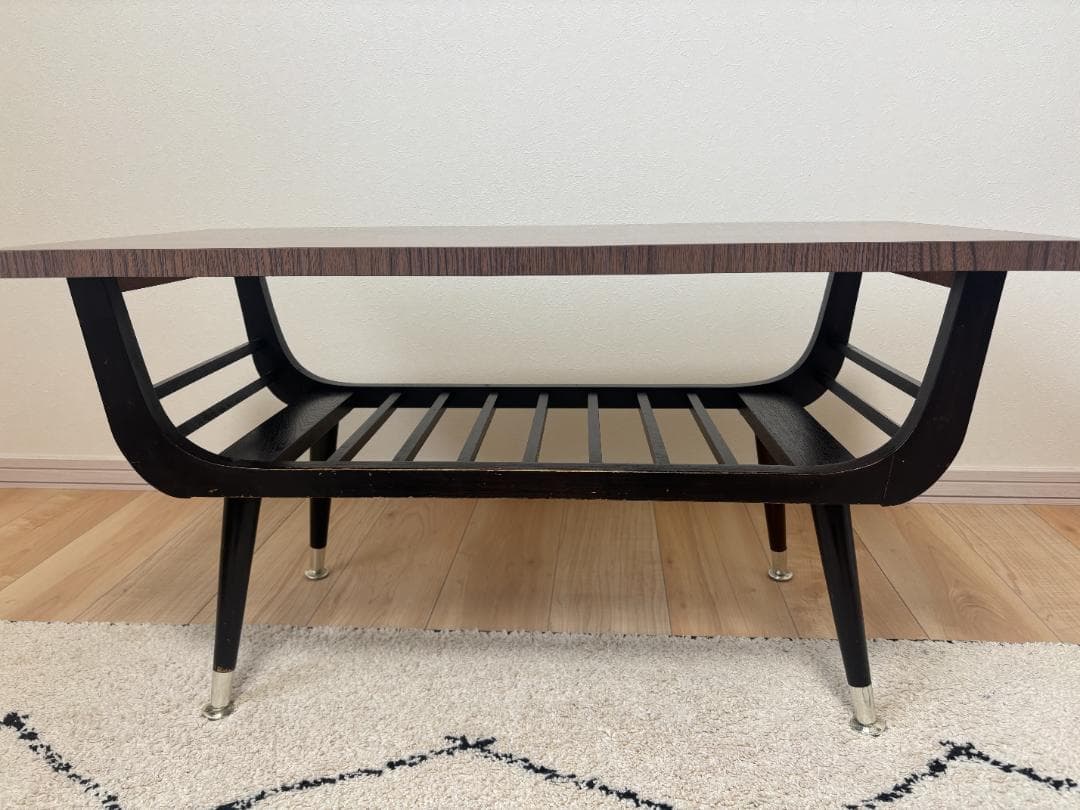 昭和レトロ ミッドセンチュリ　テーブル センターテーブル　木製 棚付き 希少