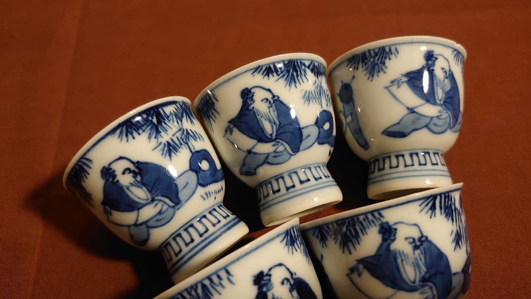 煎茶碗　竹泉　古染付　アンティーク煎茶碗　茶道具　蔵出し　５客