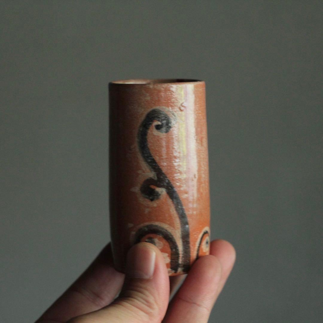 赤楽 筒盃 筒向 わらび文 古美術 古道具 アンティーク