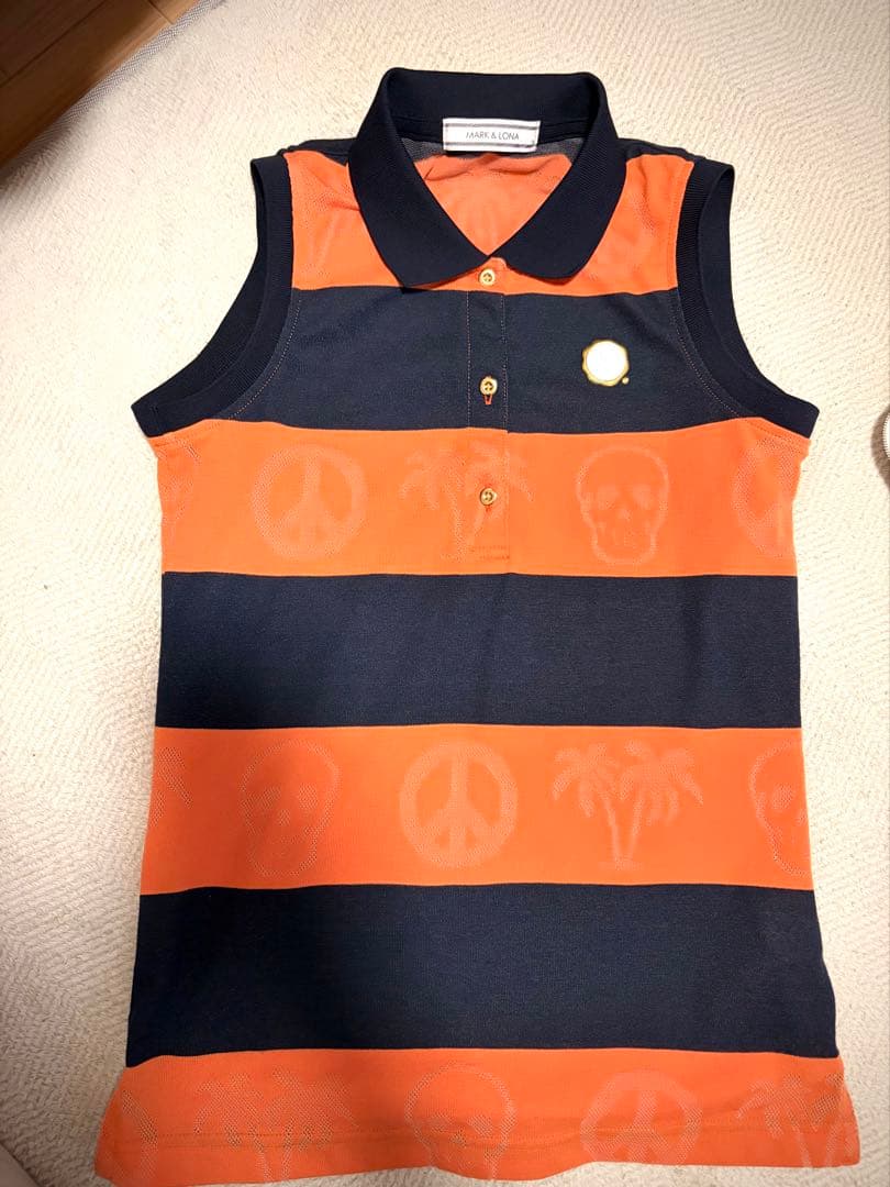 レディース ポロシャツ ノースリーブ オレンジ ネイビー