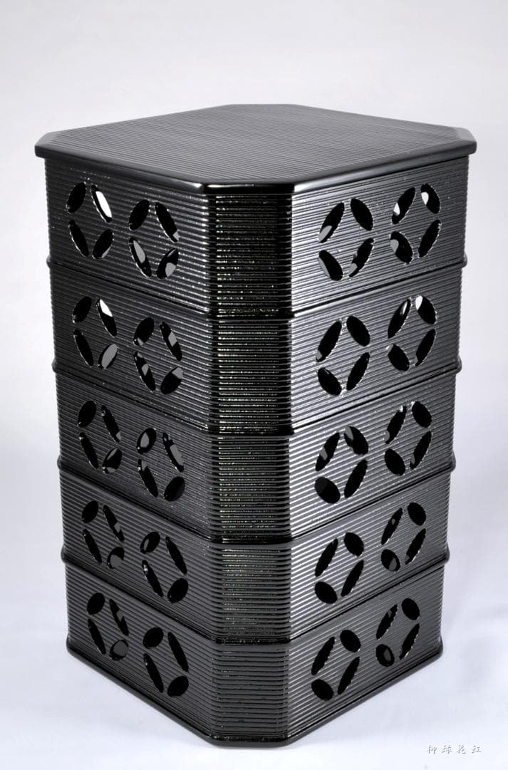 静峰 輪島塗 七宝透 縁高 共箱 縁高重 茶道具