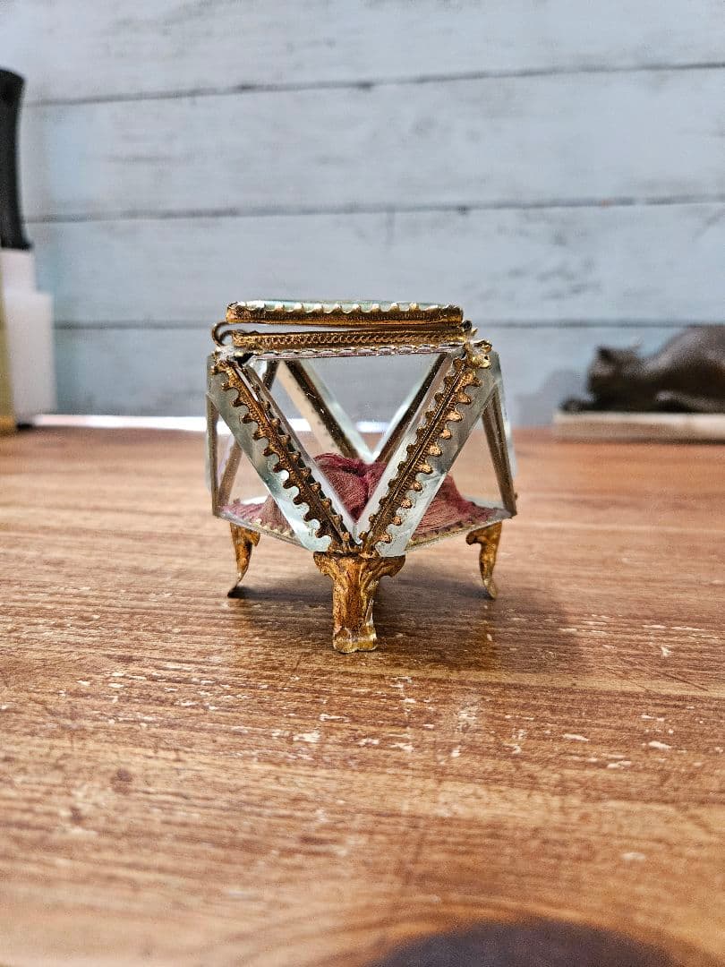 フランスアンティーク カットガラスの宝石箱 全面ベベル硝子 ジュエリーボックス