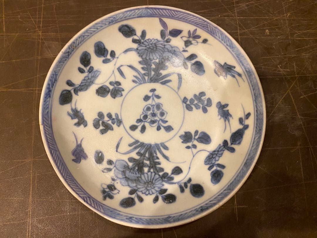 景徳鎮窯　染付絵皿　鑑賞台付 ・沈船品　ヴィンテージ　レア ・台湾茶器