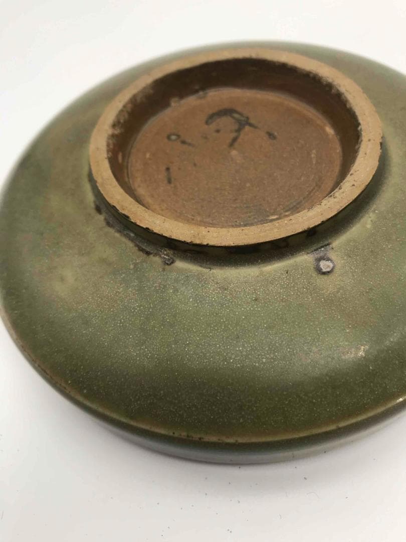 北宋～金時代　青磁貼花唐草紋合子　文房香合　耀州窯　朱泥入れ古文房具(A-45)