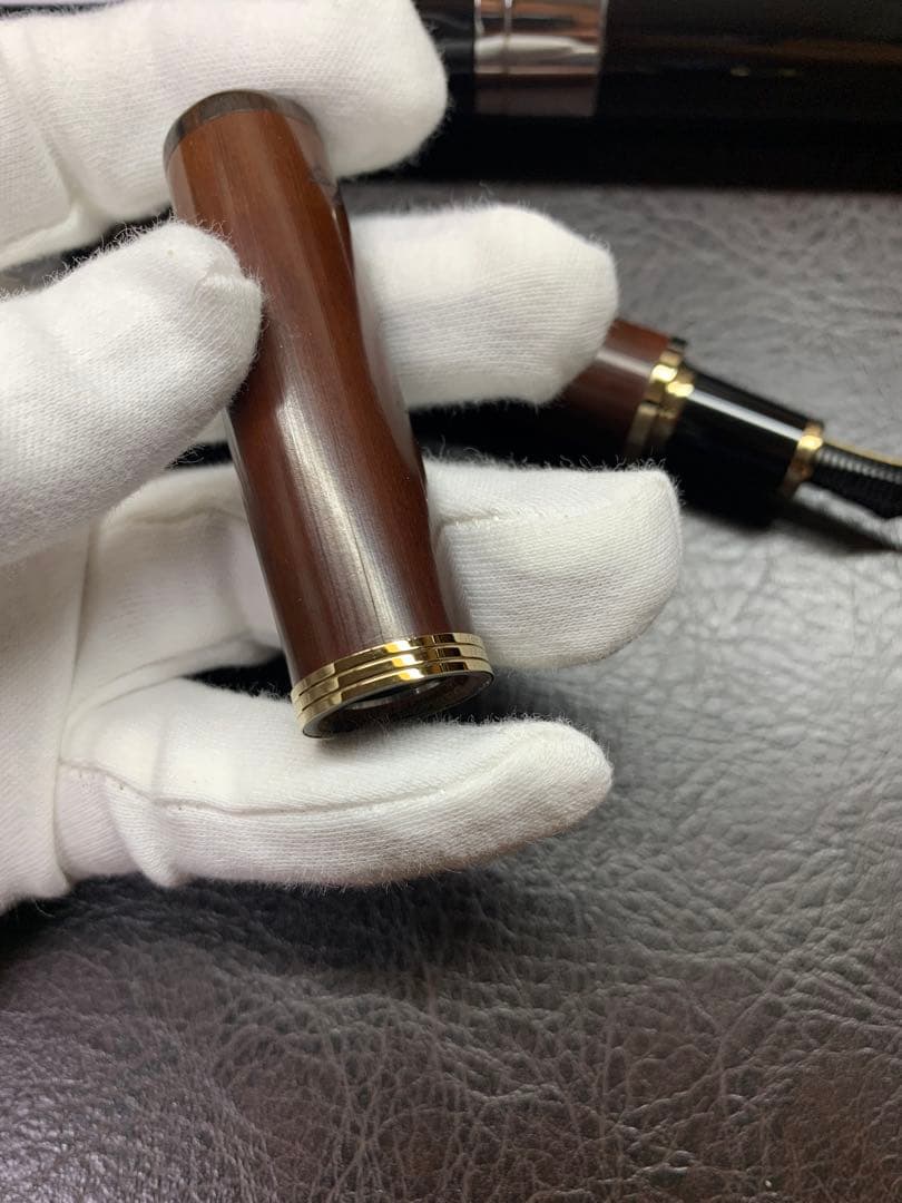 【筆記確認】セーラー 万年筆 長原宣義作 長刀研ぎ 竹万年筆 純金プレート付き
