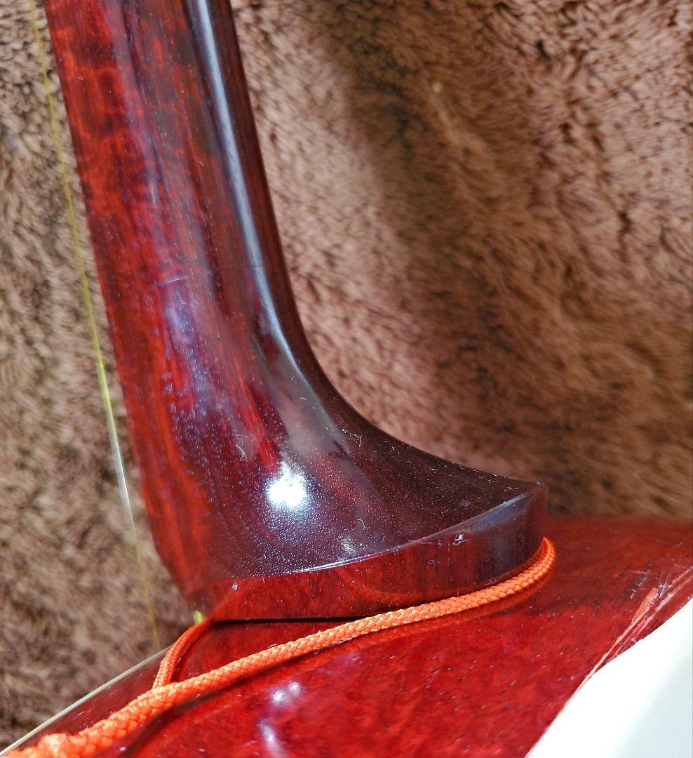 三味線　紅木 中棹 東さわり 撥 駒 長袋他 ケース付 皮破れなし 短棹 ５厘大