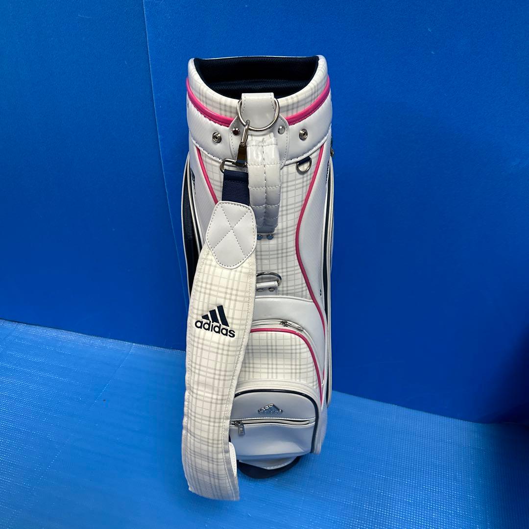 adidas チェック柄キャディバッグ ホワイト/ピンク・レディース