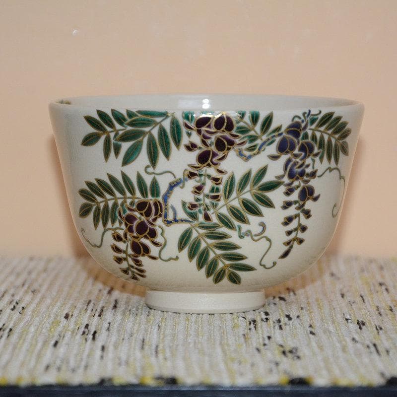 茶道具　色絵藤画茶碗　京焼　洛陶窯　相模 竜泉　美品　中古　送料込み