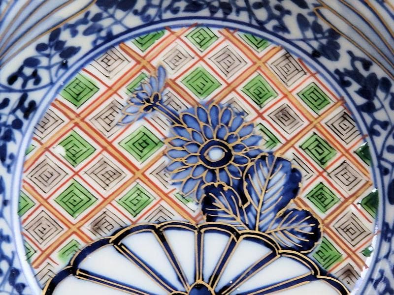 大聖寺伊万里　　微塵唐草に菊の図　小振輪花膾皿　４客　F498AS-fbvi