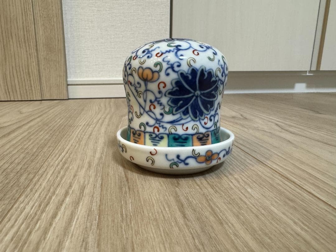 五彩蓋付き容器 花卉文様 大清光緒年製 官窯 磁器 珍品（箱付き）