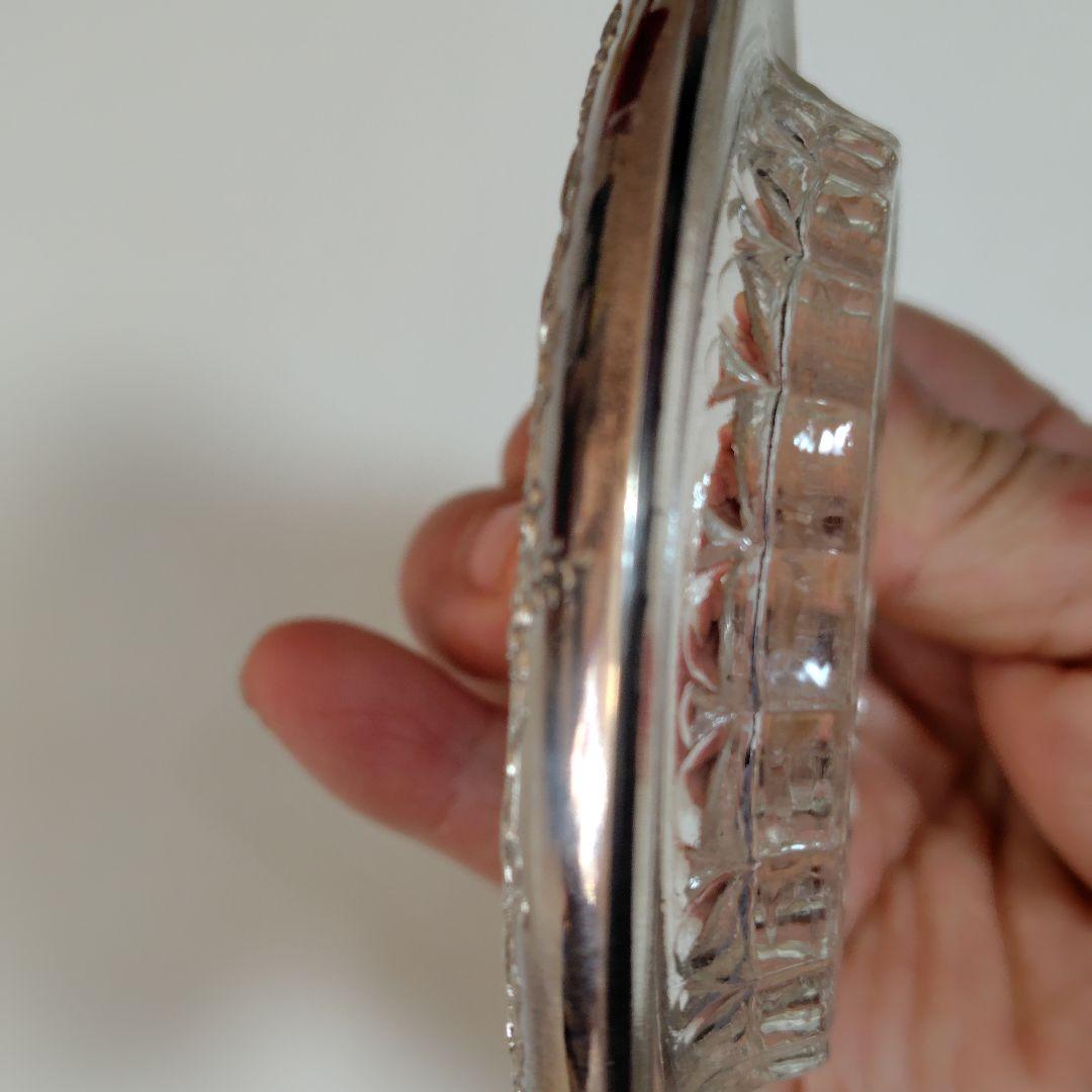 純銀製　皿　昭和レトロ　銘々皿 小皿 受皿 小物入れ　純銀×ガラス製　120g