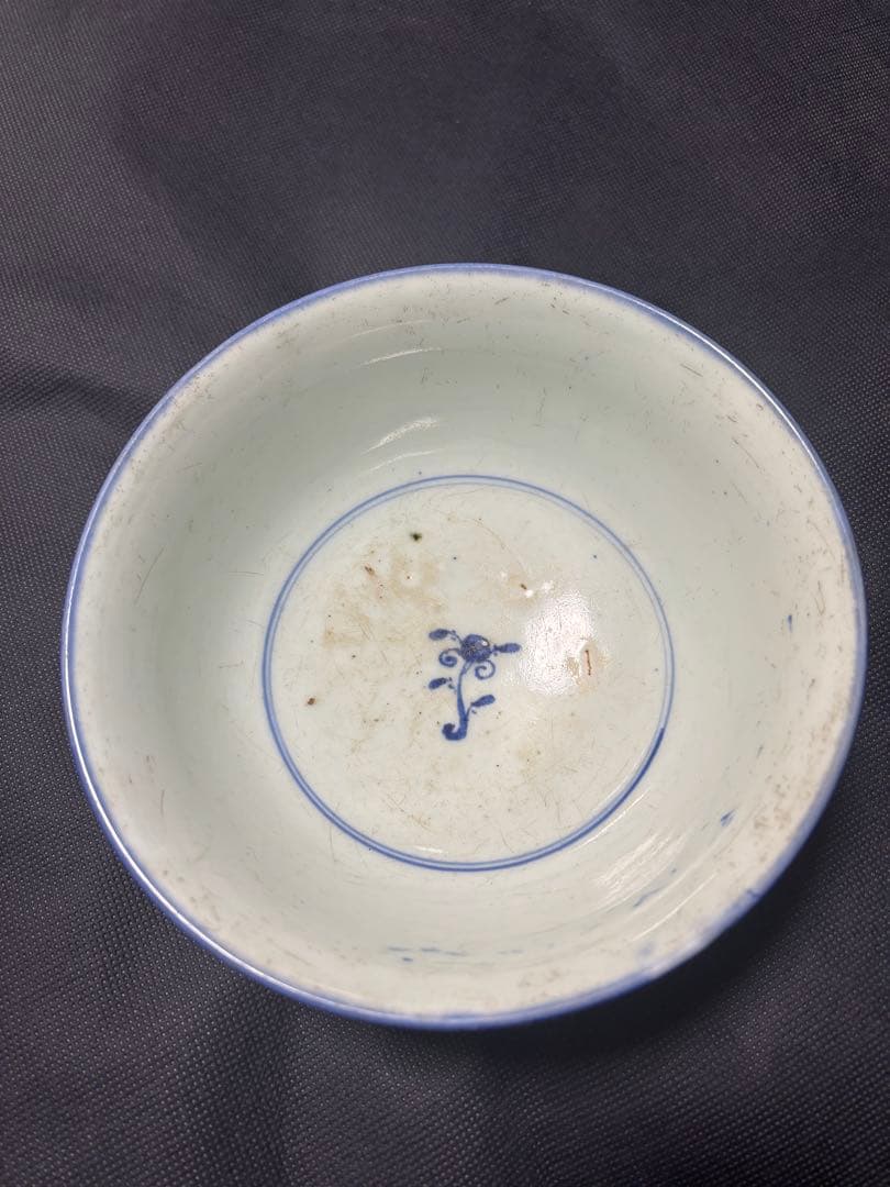 中国古美術品　清の中期　青花　染付 霊芝文大碗 鉢 18cm