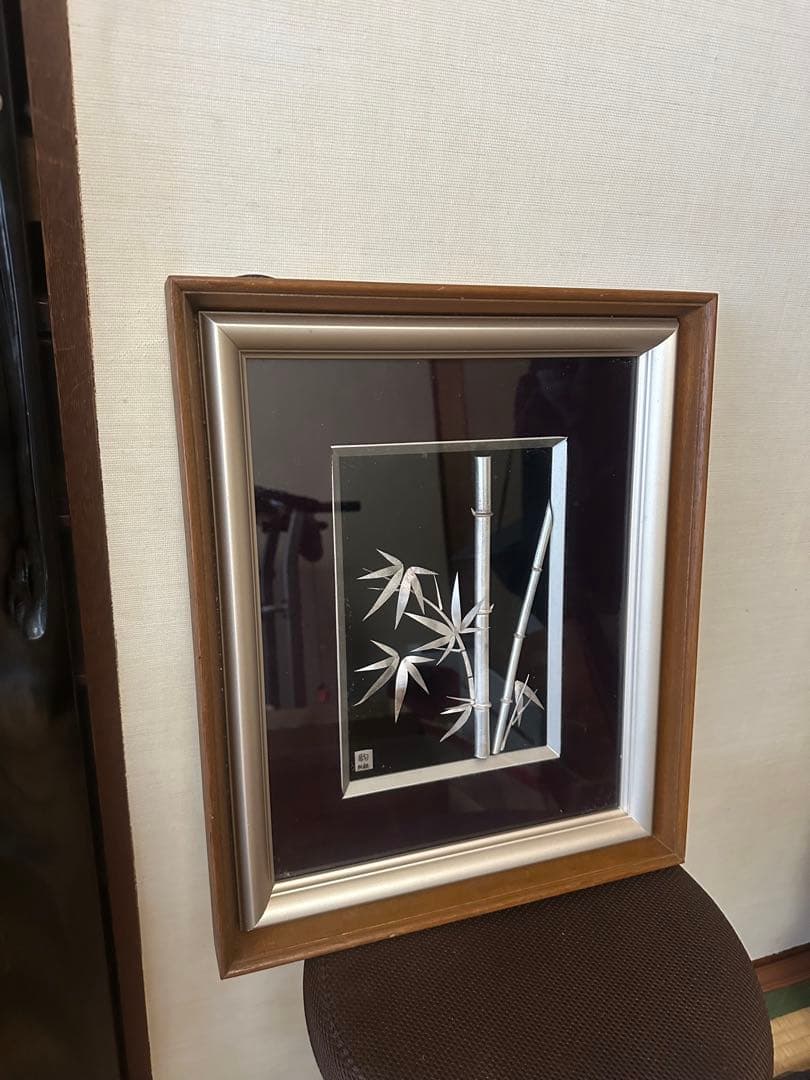 最終値下げ‼️純銀製額装　純銀竹図