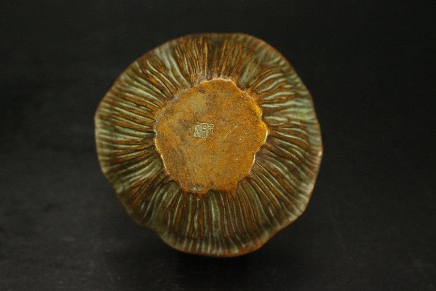 古銅 蓮形 在銘 香炉 5.8cmx5.7cm(A286)
