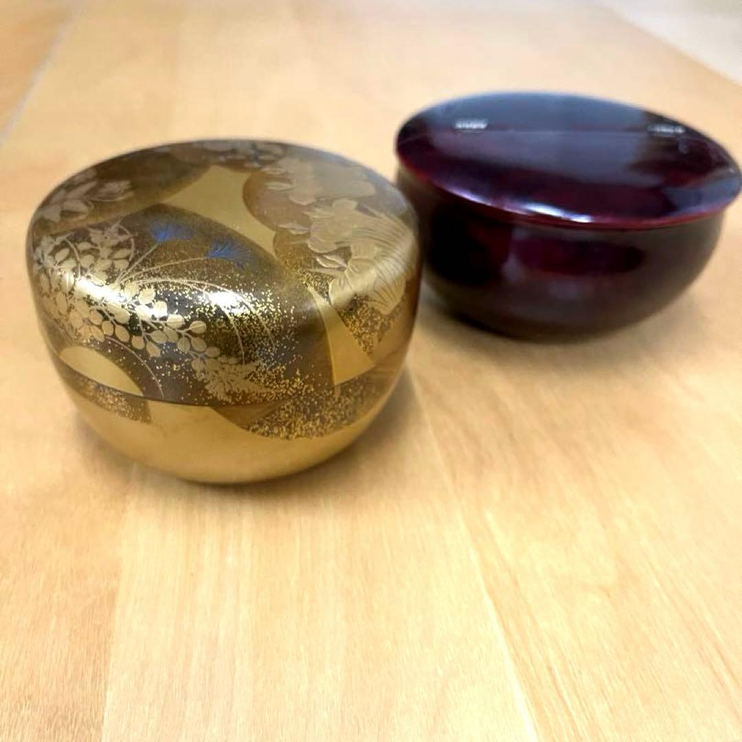 【美品】宗春作 金蒔絵 棗 2点セット 茶道具 なつめ
