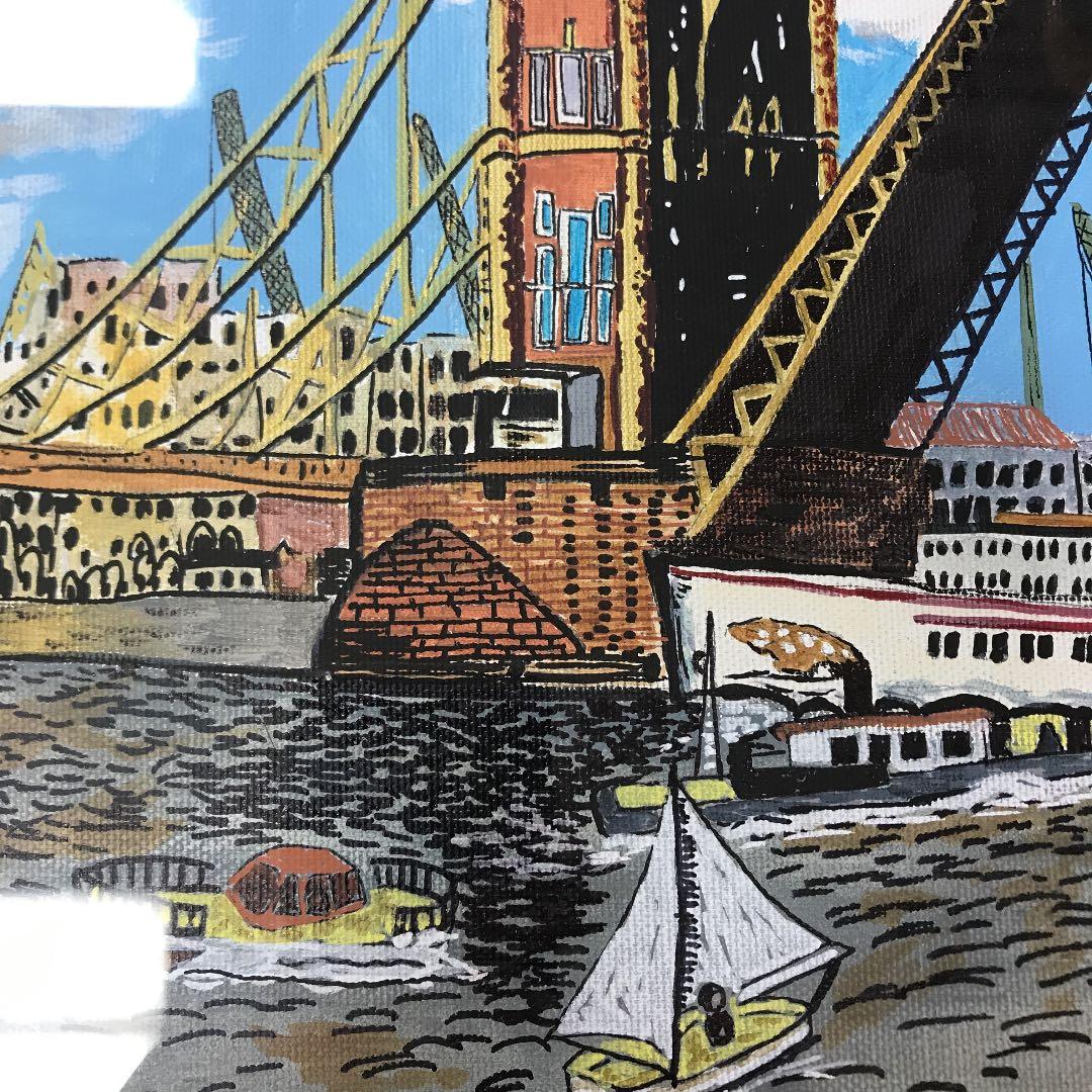 油彩画Ｆ6号 手書き肉筆画　ロンドンのタワーブリッジ　山下　清
