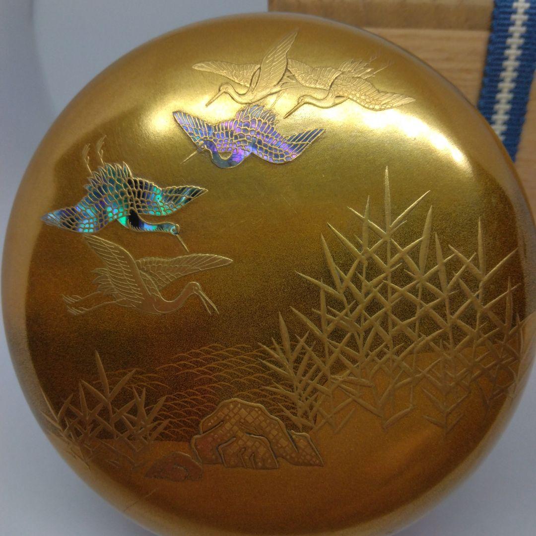 雁に葦蒔絵 大平棗 落雁 螺鈿 茶道具